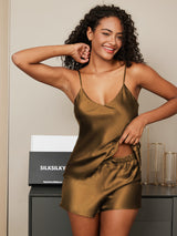 [Koffie] SilkSilky-NL Spaghetti Bandjes V Hals Cami-Set 004