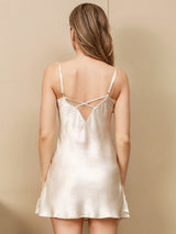 [Beige] SilkSilky-NL Spaghetti Strap Split Nachthemd 002