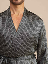 [Zwarte Ginkgo] SilkSilky-NL Long Sleeve V Neck Heren Kamerjas 005