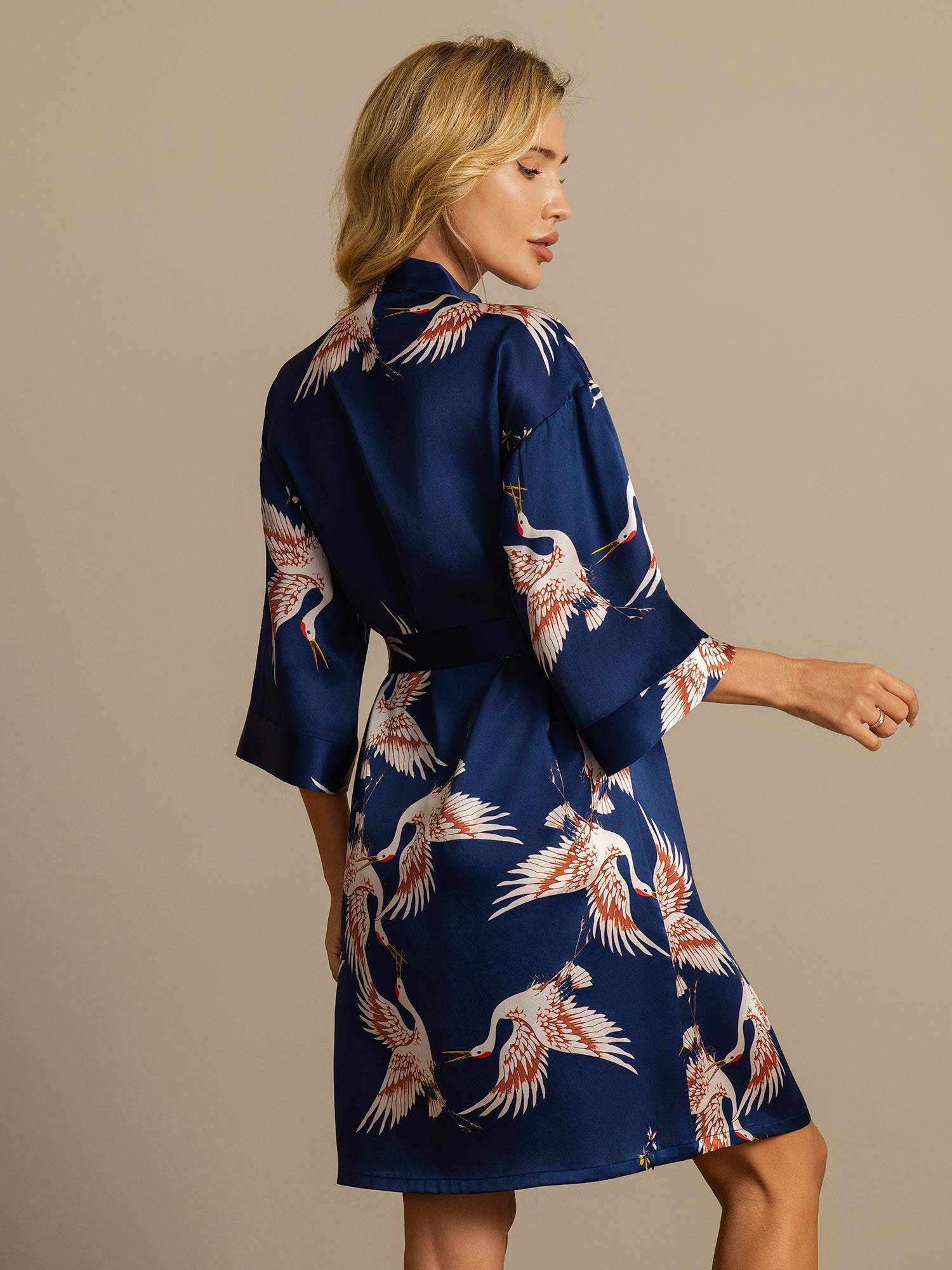 [Donkerblauw] SilkSilky-NL 19Momme Zijde Womens Robe 002