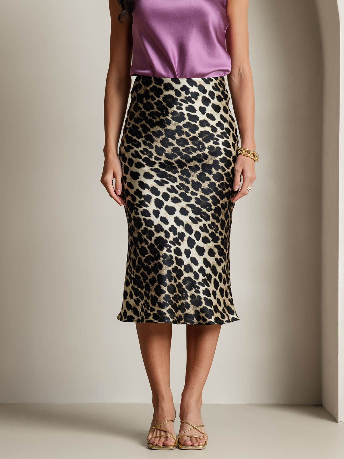 [Leopard] SilkSilky-NL 19Momme Pure Silk Skirt 003