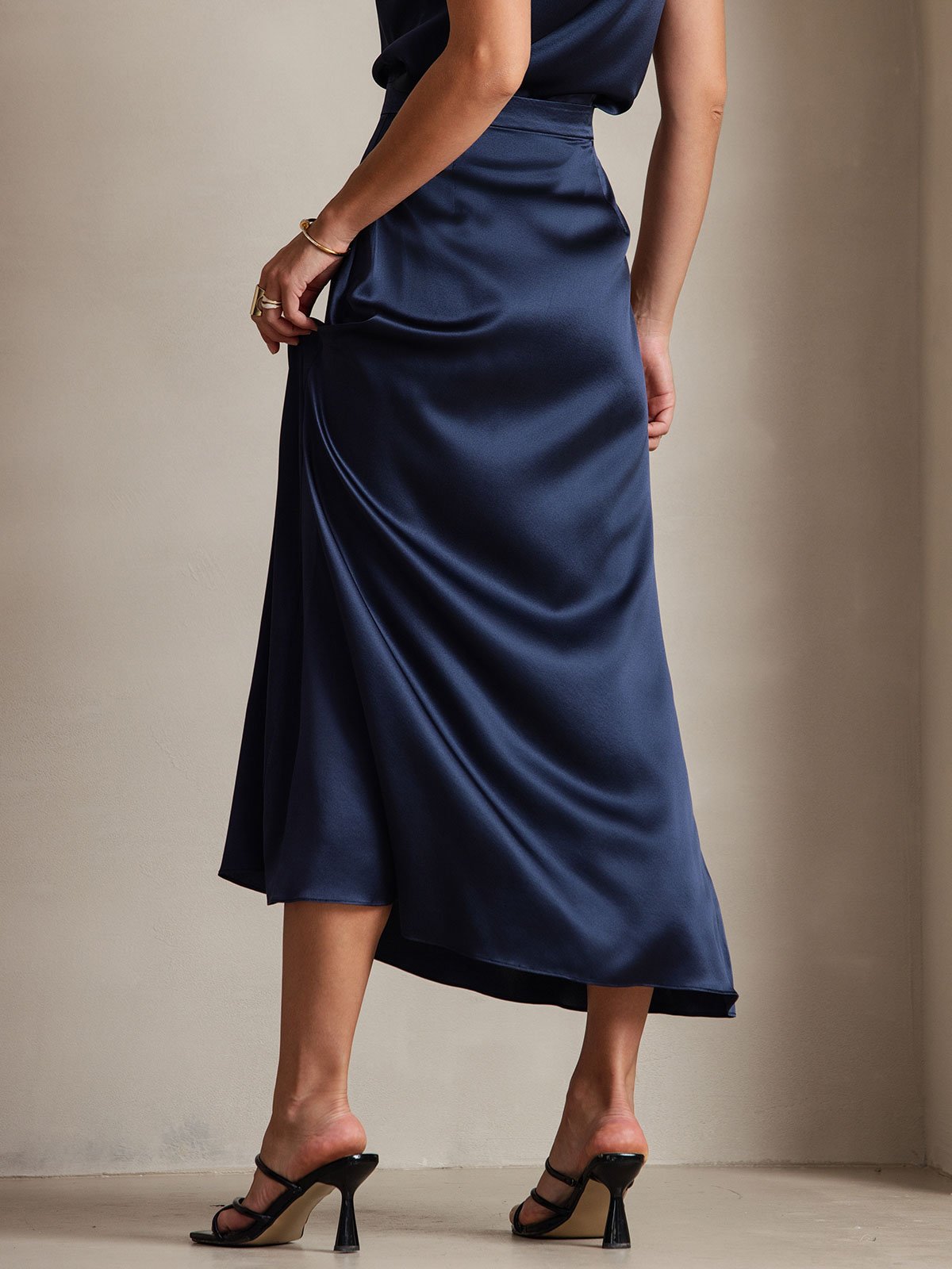 [Donkerblauw] SilkSilky-NL 19Momme Zijde Skirt 002