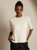 [Beige] SilkSilky-NL Half Sleeve Crew Hals Dames T-Shirt 003