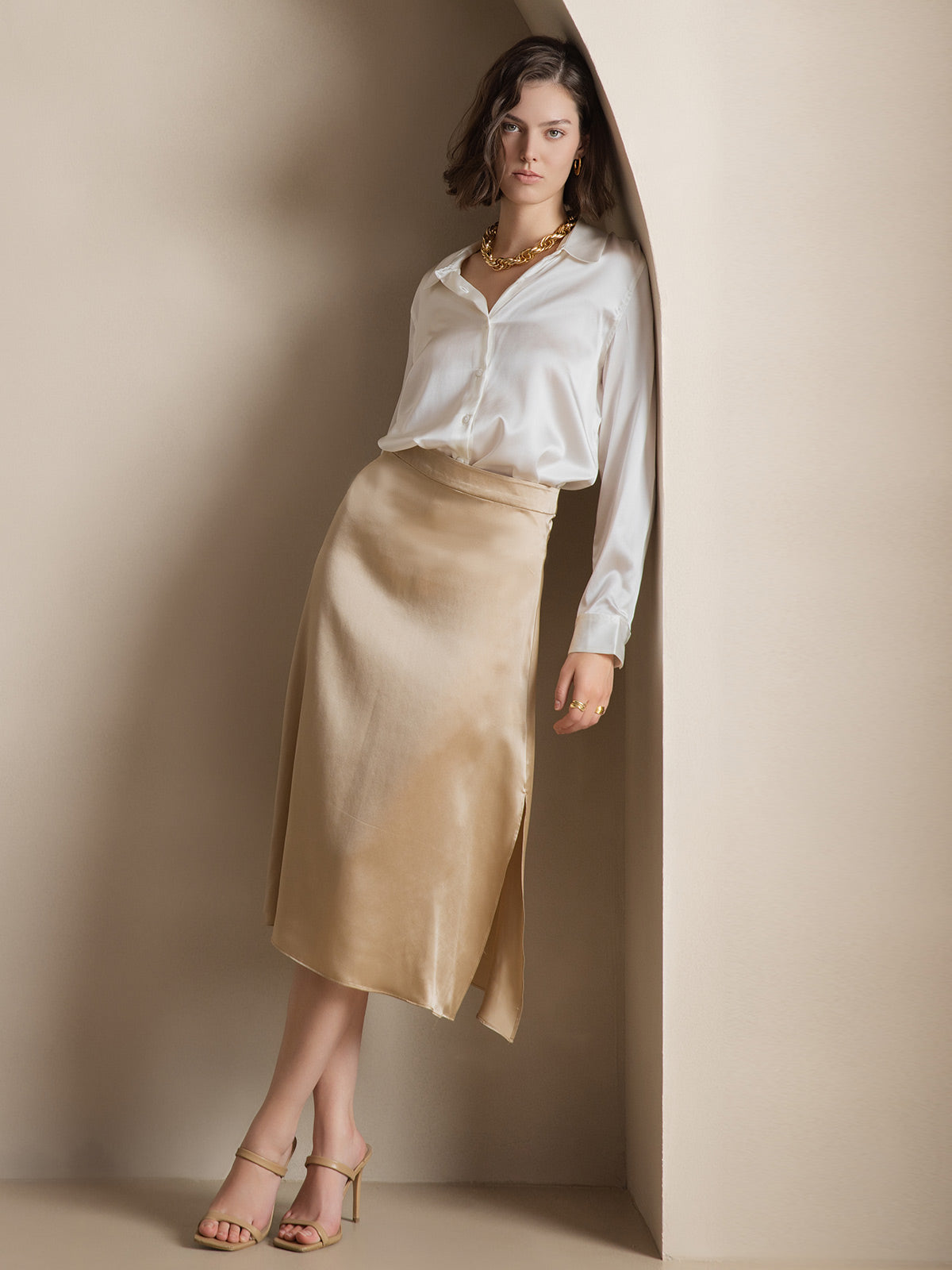 [Wit] SilkSilky-NL Zijde Lange Mouw Kraag Dames Blouse 008