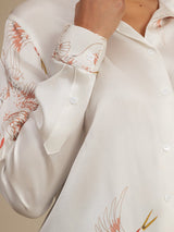 [Wit] SilkSilky-NL Long Sleeve Lapel Collar Dames Blouse 006