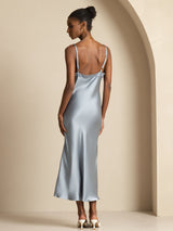 [Grijsachtig Blauw] SilkSilky-NL Spaghetti Strap V Neck Jurk 002