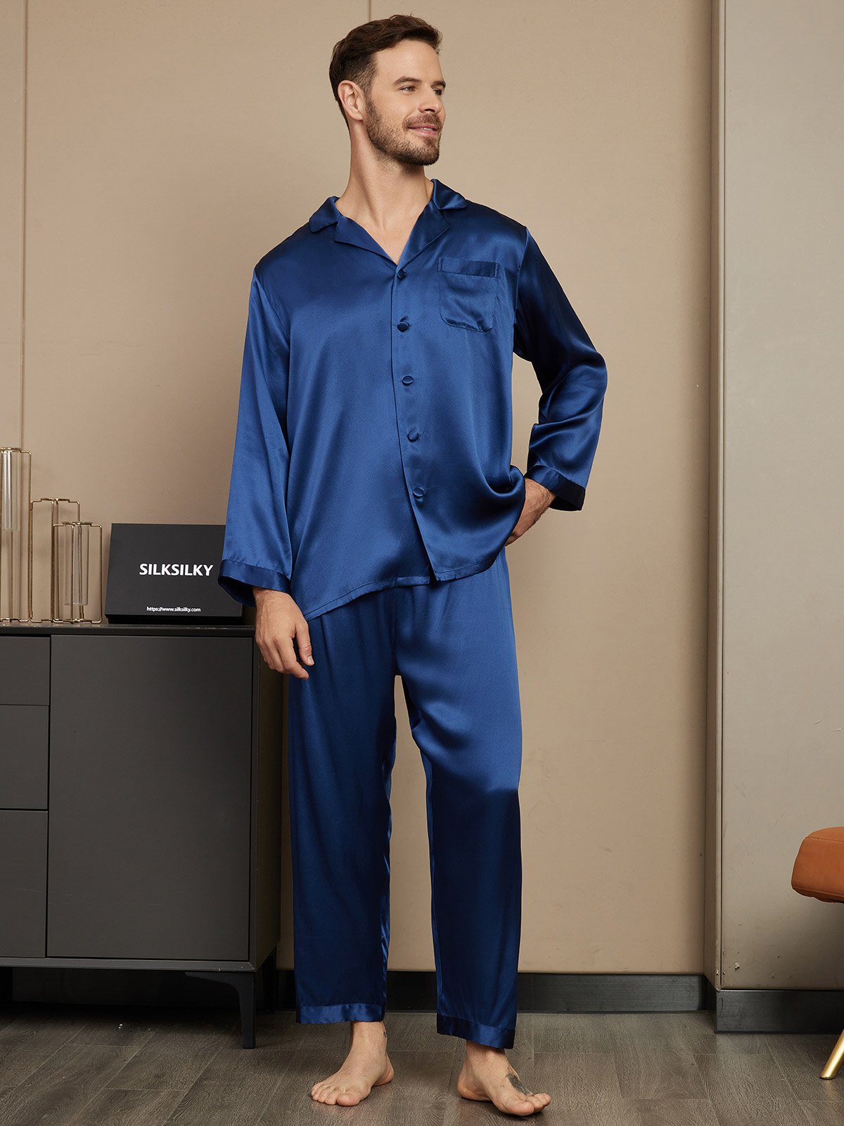 [Donkerblauw] SilkSilky-NL Mens Pajamas 005