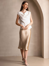 [Wit] SilkSilky-NL Cap Sleeve Cowl Neck Dames T-Shirt 007