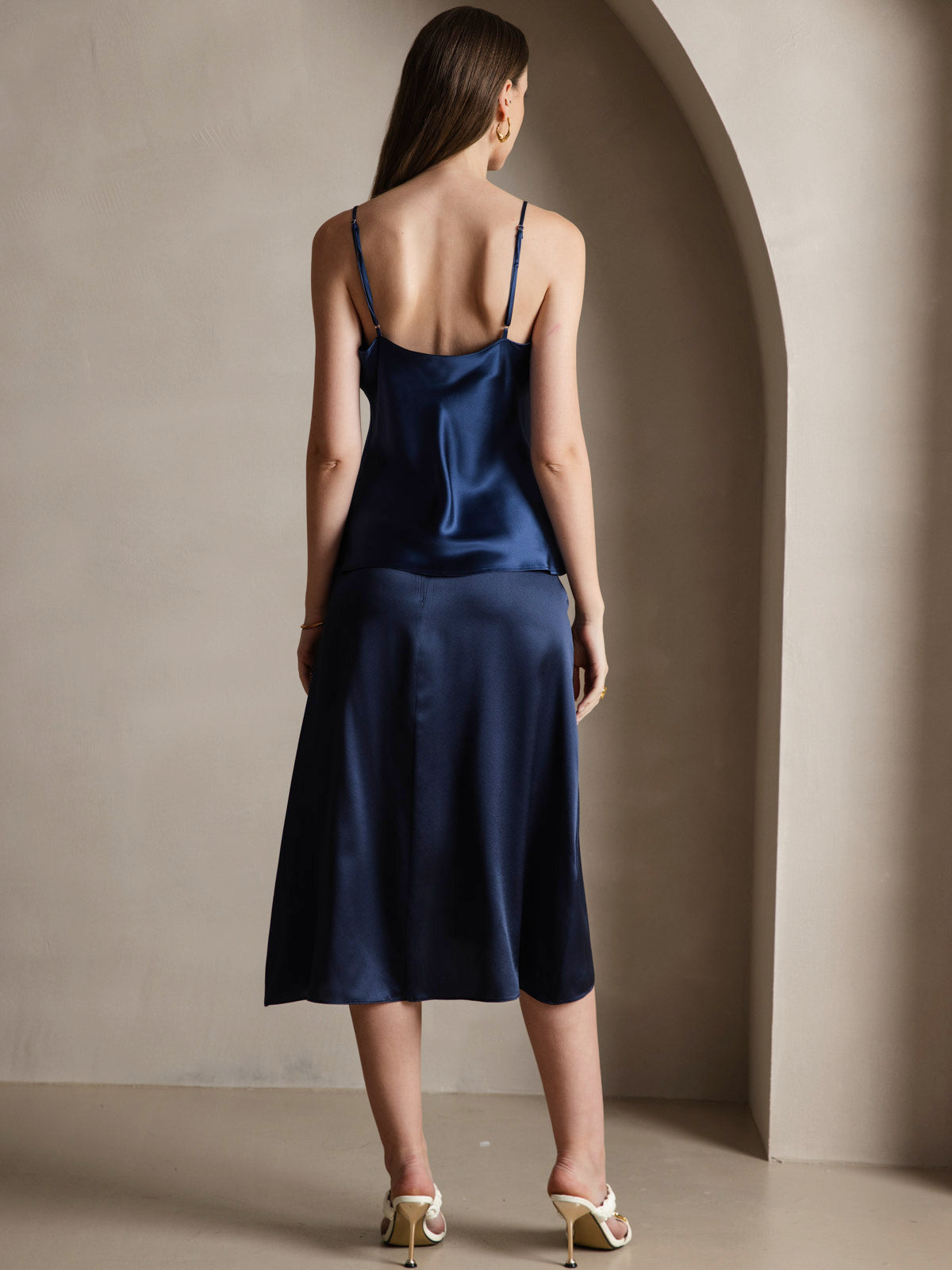 [Donkerblauw] SilkSilky-NL V-Hals Cami-Top 002