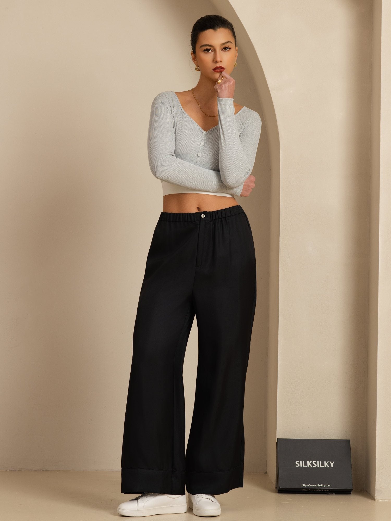 [Zwart] SilkSilky-NL 18Momme Womens Pants 006