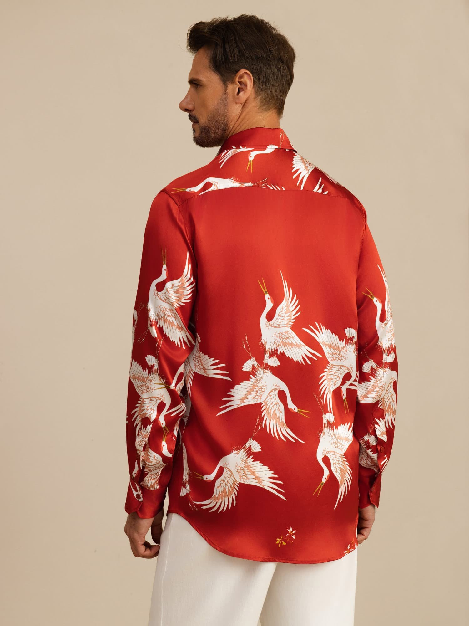 [Wijn] SilkSilky-NL 19Momme Lange Mouw Reverskraag Heren Shirt 002