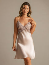 [Roze] SilkSilky-NL Spaghetti Strap Deep V Neck Nachthemd 008