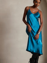 [Koningsblauw] SilkSilky-NL Spaghetti Strap V Neck Jurk 003