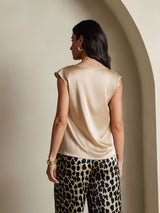 [Champagne] SilkSilky-NL Cap Sleeve Cowl Neck Dames T-Shirt 002