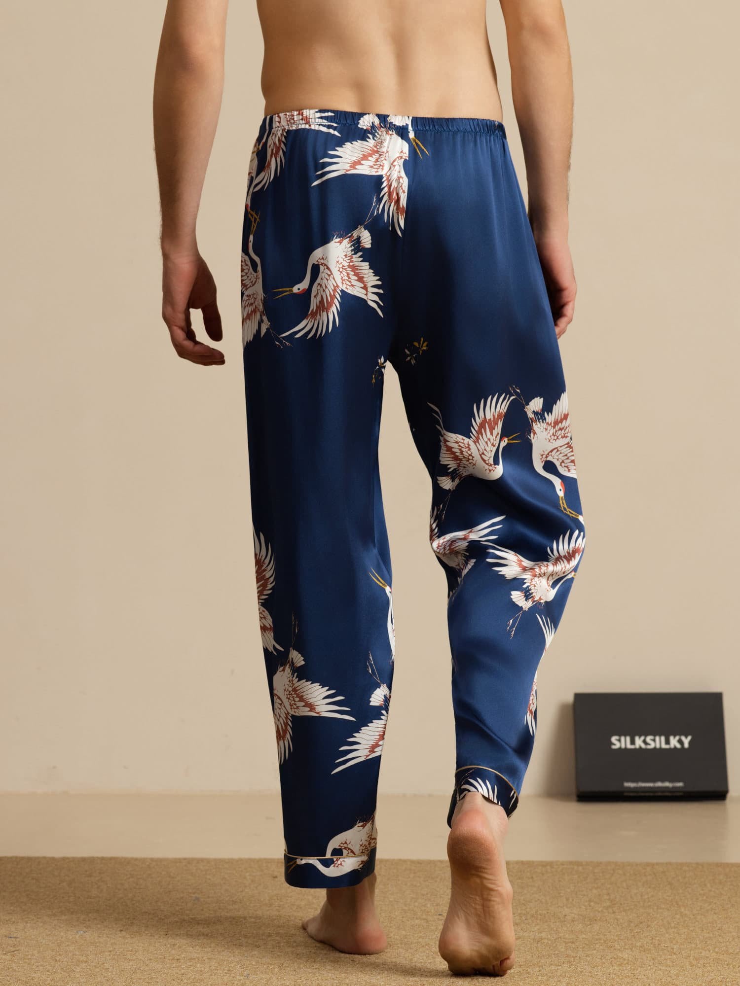 [Donkerblauw] SilkSilky-NL 19Momme Mens Sleep Bottoms 002