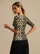 [Leopard] SilkSilky-NL Halve Mouw Diepe Ronde Hals Dames T-Shirt 002