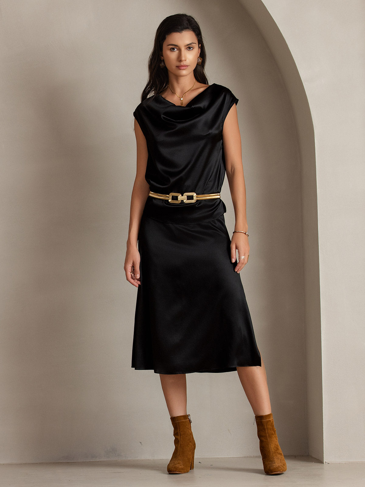 [Zwart] SilkSilky-NL 19Momme Zijde Skirt 007