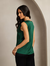 [Donkergroen] SilkSilky-NL Sleeveless Round Neck Cami-Top 002
