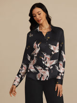 [Zwart] SilkSilky-NL Long Sleeve Lapel Collar Dames Blouse 006