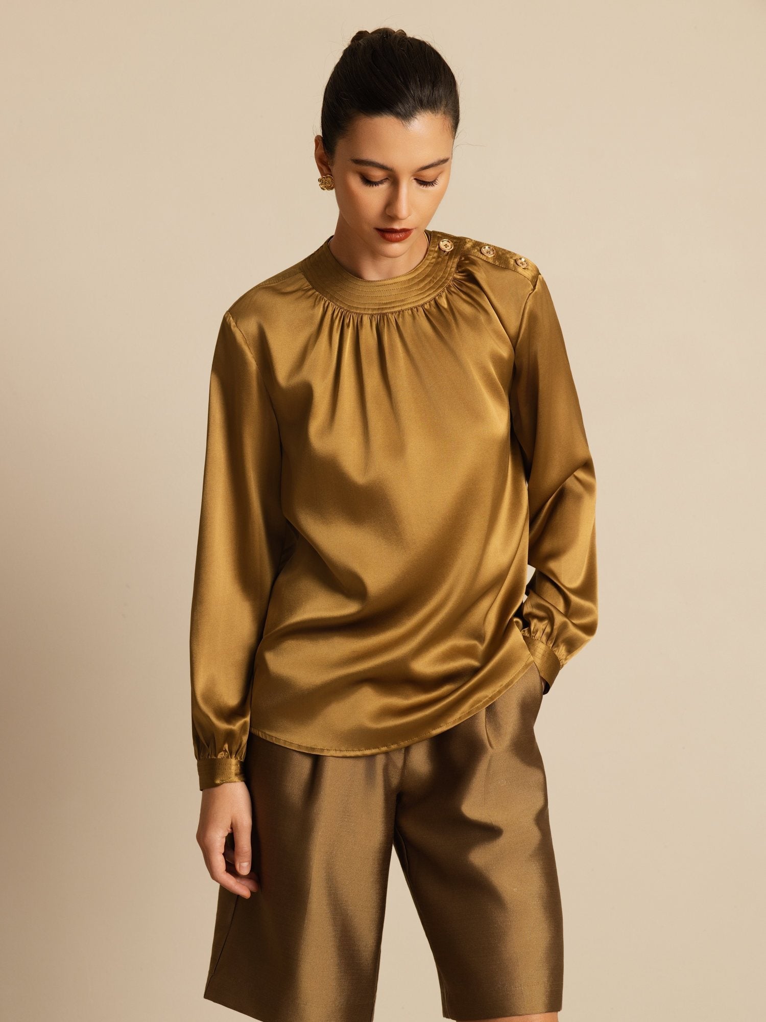 [Brons] SilkSilky-NL 19Momme Lange Mouw Ronde Hals Blouse 003