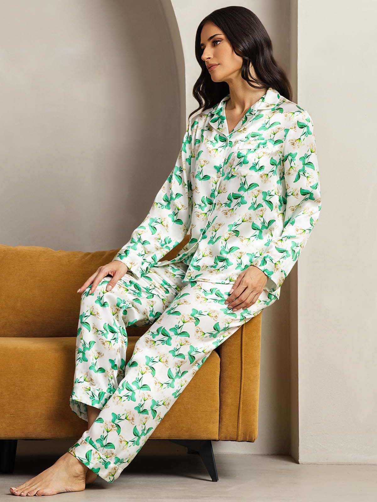 [Groene Bloemen] SilkSilky-NL Womens Pajamas 004