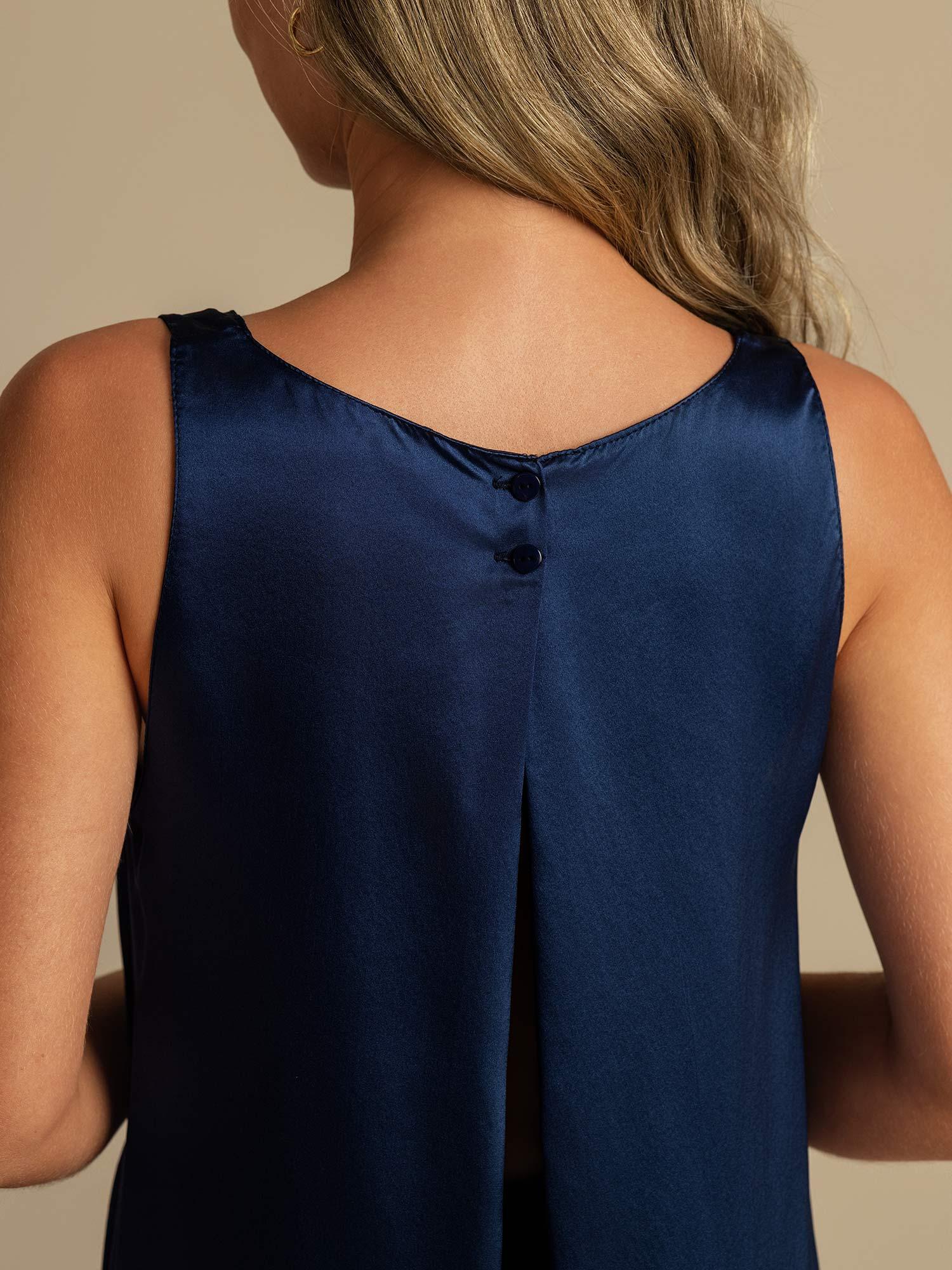 [Donkerblauw] SilkSilky-NL Sleeveless Scoop Neck Cami-Top 004