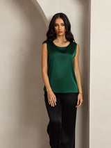 [Donkergroen] SilkSilky-NL Sleeveless Round Neck Cami-Top 003