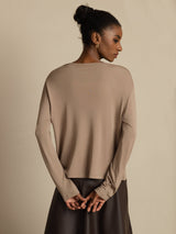 [Tan] SilkSilky-NL Long Sleeve Dames Cardigan 002