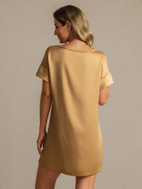 [Tan] SilkSilky-NL 19Momme Korte Mouw Ronde Hals Nachthemd 002