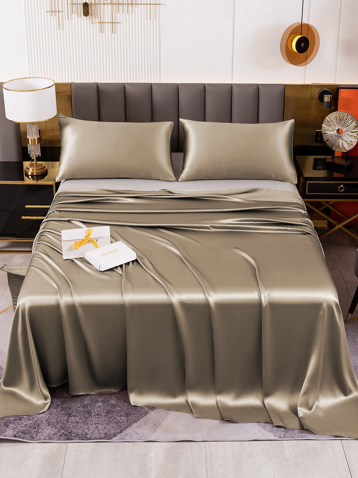 [Khaki] SilkSilky-NL 19Momme Bedding Set 002
