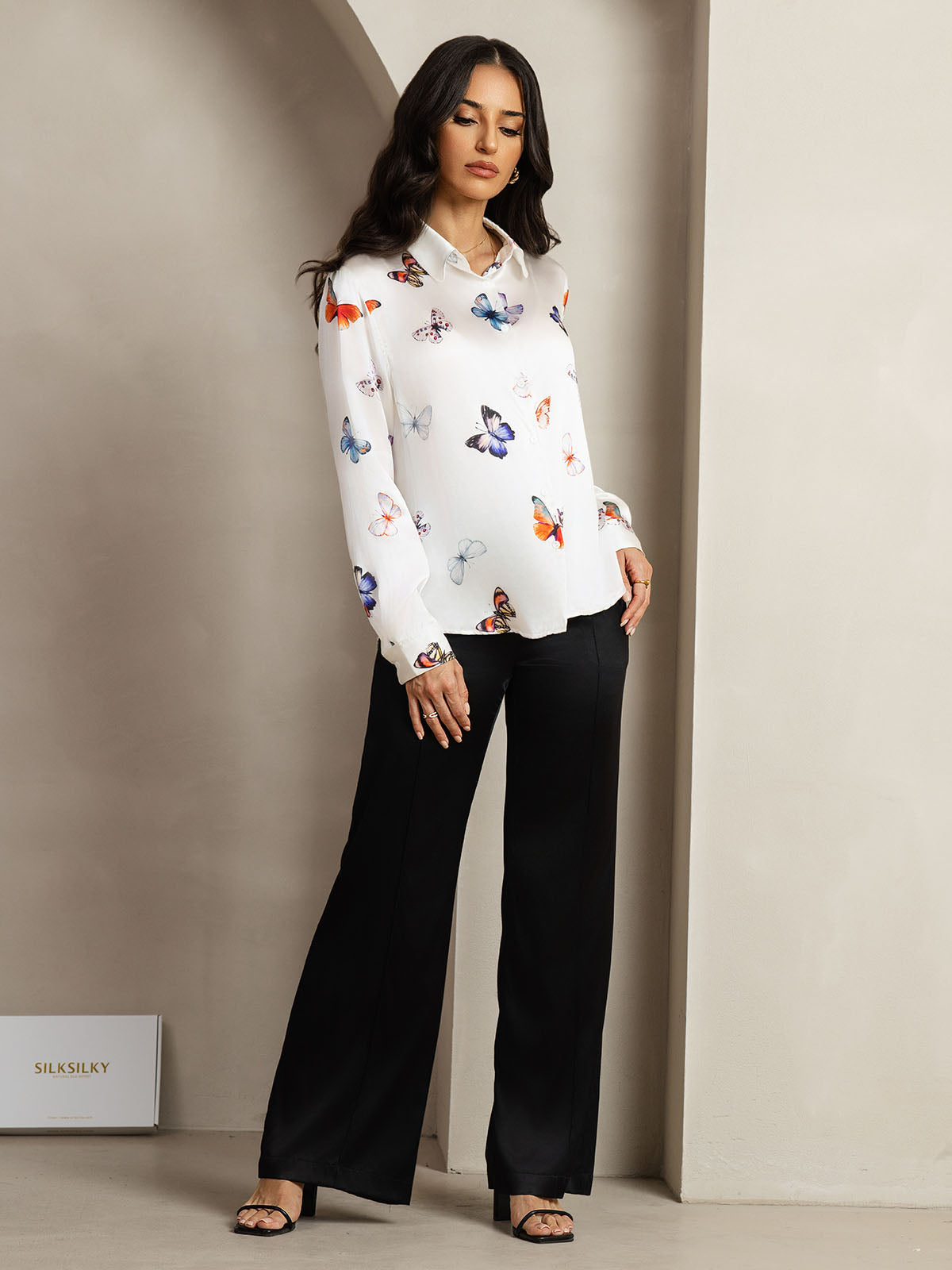 [Witte Vlinder] SilkSilky-NL Zijde Lange Mouw Kraag Dames Blouse 007