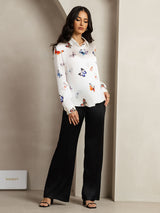 [Witte Vlinder] SilkSilky-NL Long Sleeve Lapel Collar Dames Blouse 007