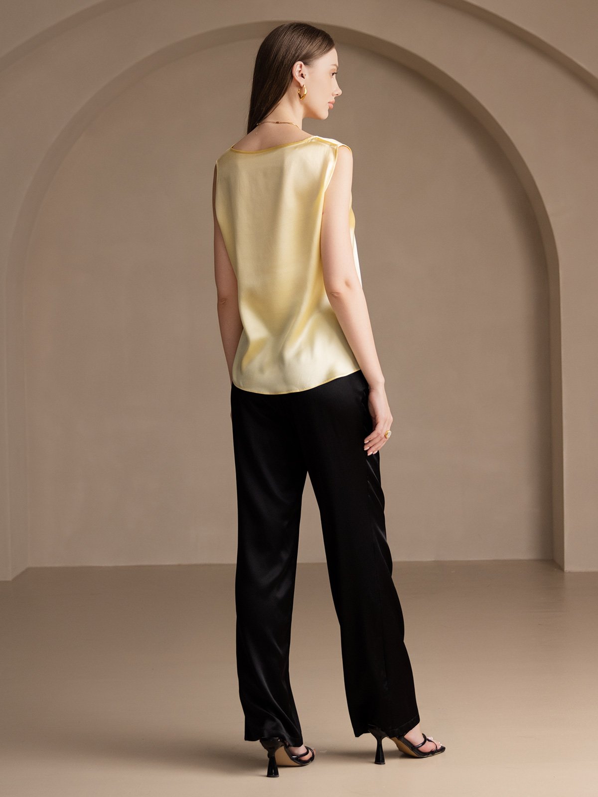 [Lichtgeel] SilkSilky-NL 19Momme Zijde Ronde Hals Cami-Top 002