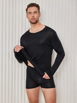 [Zwart] SilkSilky-NL Lange Mouw Ronde Hals Heren T-Shirt 001