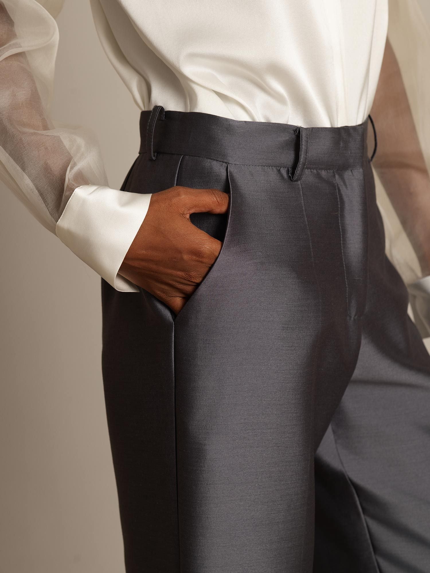 [Grijs] SilkSilky-NL 32Momme Silk-Wool Blend Womens Pants 004,