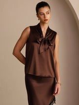 [Pure Chocolade] SilkSilky-NL Sleeveless Tie Neck Cami-Top 003