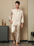 SilkSilky-NL Lange Mouw Revers Heren Pyjama Set Tan 007