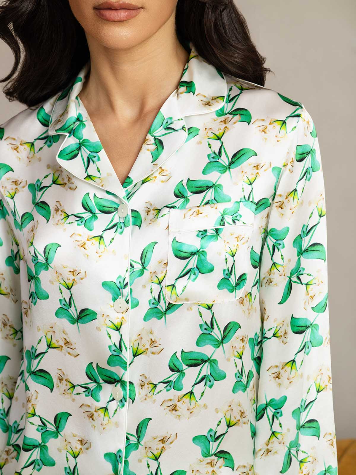 [Groene Bloemen] SilkSilky-NL Womens Pajamas 007