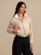 [Tan+Roze] SilkSilky-NL 18Momme Lange Mouw Staande Kraag Dames Bovenkleding 001