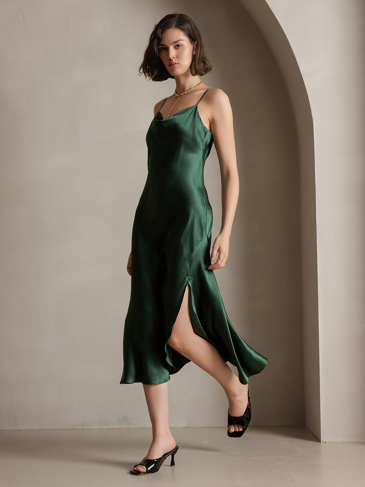 [Donkergroen] SilkSilky-NL 19Momme Dress 007