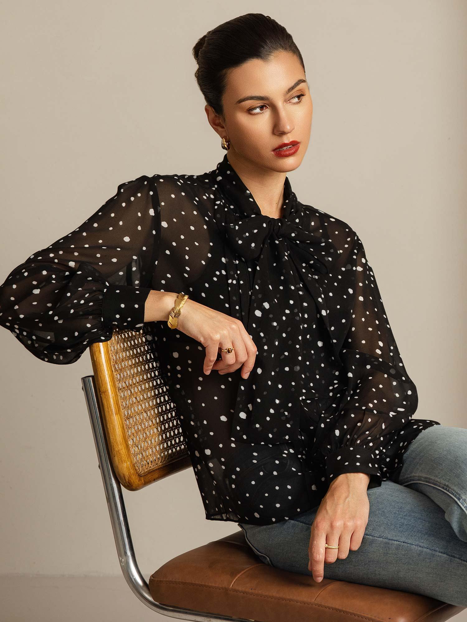 [Stippen] SilkSilky-NL Zijde Womens Shirt 008