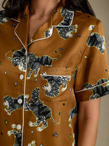 [Bruine Leeuw] SilkSilky-NL Short Sleeve Notch Collar Dames Pyjama Set 005
