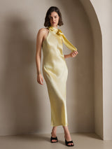 [Lichtgeel] SilkSilky-NL 19Momme Stretch Silk Charmeuse Sleeveless Tie Neck Jurk 006