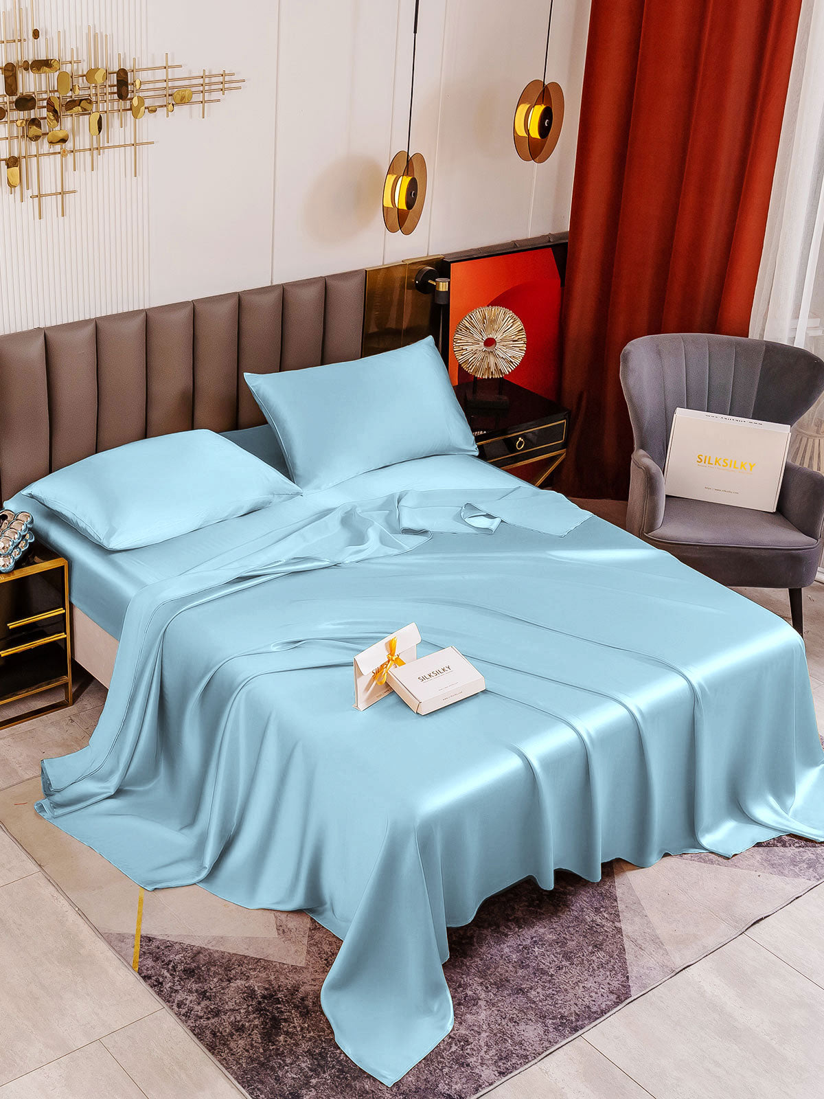 SilkSilky NL 19Momme Pure Silk Bedding Set Lichtblauw 001