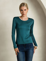 [Posy Groen] SilkSilky-NL Lange Mouw Ronde Hals Dames T-Shirt 004