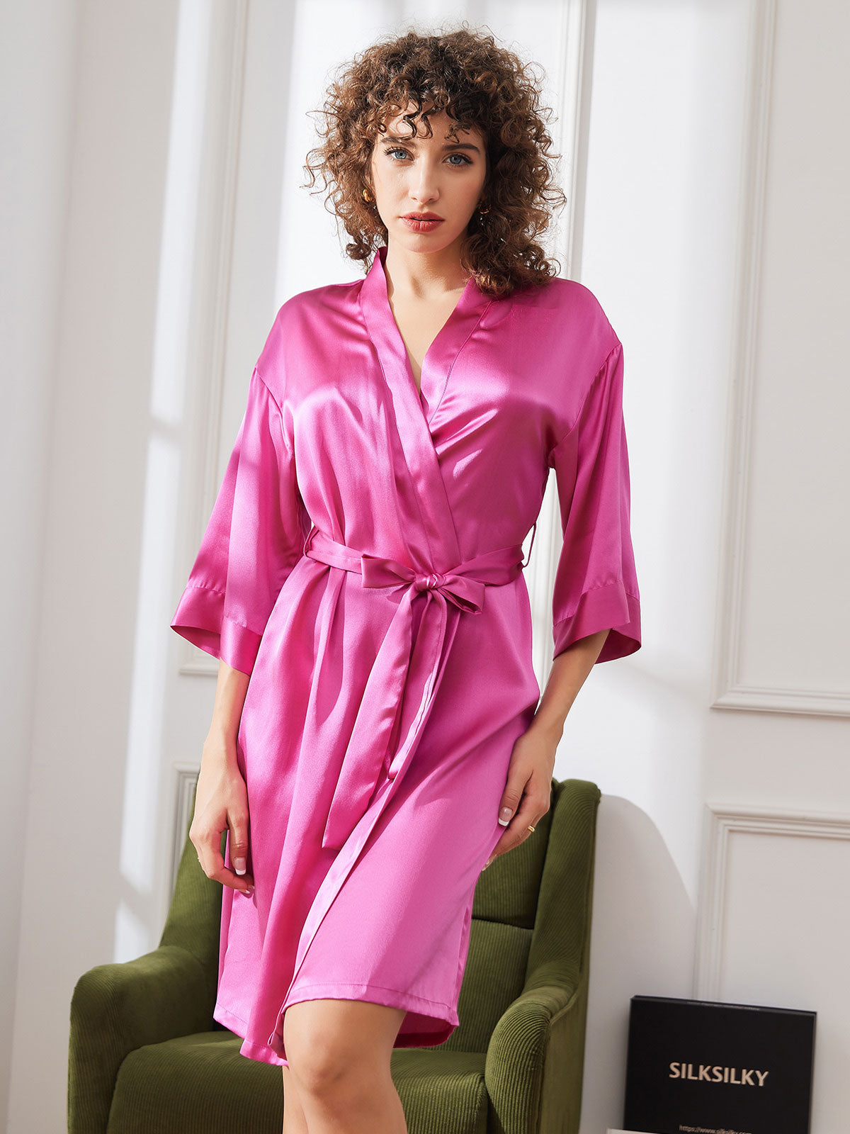 [Rode Roos] SilkSilky-NL Pure Silk Halve Mouw Womens Robe 003