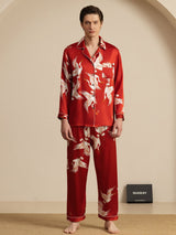 [Wijn] SilkSilky-NL Long Sleeve Lapel Collar Heren Pyjama Set 003
