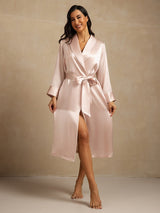 [Roze] SilkSilky-NL Zijde Kraag Dames Kamerjas 006,