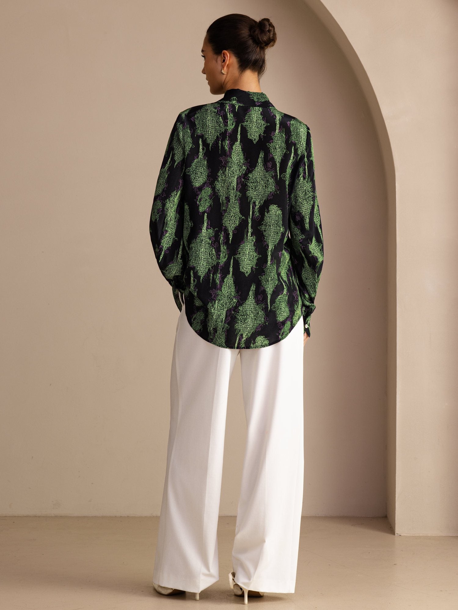 [Zwart Mos] SilkSilky-NL Long Sleeve Lapel Collar Blouse 002