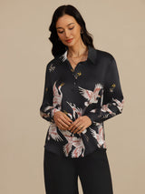 [Zwart] SilkSilky-NL Long Sleeve Lapel Collar Dames Blouse 004